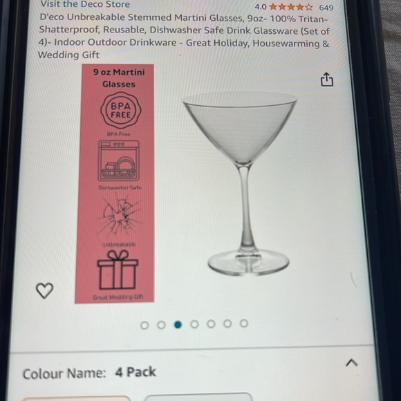 D'eco Unbreakable Stemmed Martini Glasses (4) - Picture 8 of 10